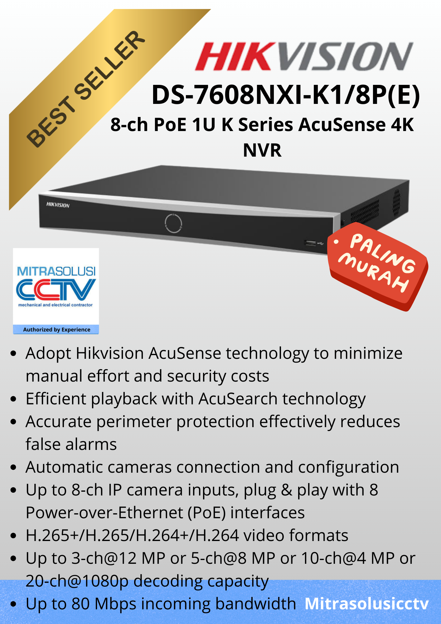 NVR Hikvision DS-7608NXI-K1/8P(E)