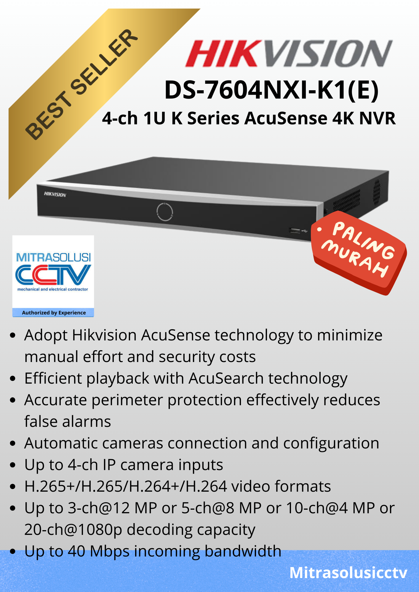 NVR Hikvision DS-7604NXI-K1(E)iDS-7216HUHI-M2/S